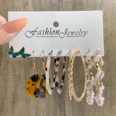 Boho Colorful Leopard Butterfly Drop Earrings Set (5 pairs)